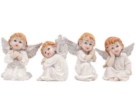2 1/2" Tall White Dress Silver Wings Poly Resin Angel - Set of 4 Figurines