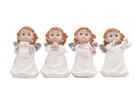 3" White Dressed Silver Wings Standing Poly Resin Angel - Set of 4 Figurines