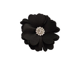 2" Wide Black Single Rhinestone Center 3D Satin Flower - Bag of 100 Pieces