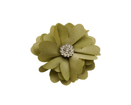 2" Wide Sage Green Single Rhinestone Center 3D Satin Flower - Bag of 100 Pieces