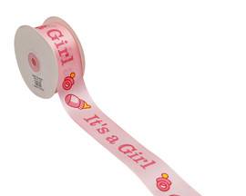 1 1/2" x 25 Yards Pink It's a Girl Baby Shower Printed Satin Gift Ribbon - Pack of 5 Rolls
