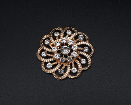 1 3/4" Gold Trendy Floral Brooch with Crystal Rhinestones - Pack of 12