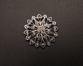 1 7/8" Silver Simple Vintage Flower Brooch with Rhinestones - Pack of 12