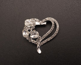 1 5/8" Silver Dazzling Heart-Shaped Brooch Pin - Pack of 12