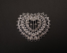 2 7/8"x 2 1/2" Silver Heart Brooch with Clear Rhinestones - Pack of 12