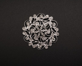 2 1/2" Silver Crystal Rhinestone Swirled Floral Brooch - Pack of 12