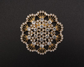 2 1/2" Gold Rhinestone Studded Decorative Floral Brooch Pin - Pack of 12