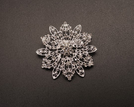 2 3/4" Silver Flower Brooch with Clear Rhinestones - Pack of 12