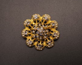 2 1/2" Gold Flower Fashion Brooch with Clear Rhinestones - Pack of 12