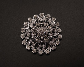 2 5/8" Silver Ornate Flower Brooch with Clear Rhinestones - Pack of 12