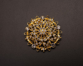 2 5/8" Gold Dazzling Round Floral Brooch with Clear Rhinestones - Pack of 12