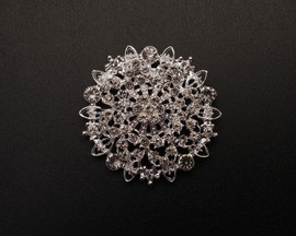 2 5/8" Silver Dazzling Round Floral Brooch with Clear Rhinestones - Pack of 12