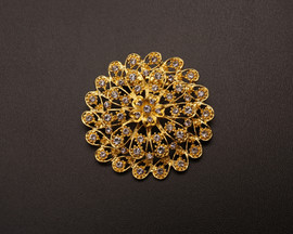 2 5/8" Gold Finish Flower Brooch with Clear Rhinestones - Pack of 12