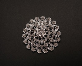 2 5/8" Silver Finish Flower Brooch with Clear Rhinestones - Pack of 12