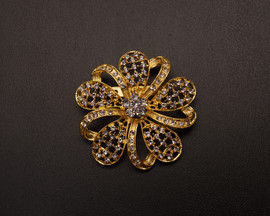 2 1/2" Gold Flower Brooch with Dainty Clear Rhinestones - Pack of 12
