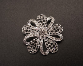 2 1/2" Silver Flower Brooch with Dainty Clear Rhinestones - Pack of 12