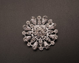 2 1/2" Silver Floral Fashion Brooch Pin with Clear Rhinestones - Pack of 12
