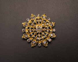 2 1/2" Gold Floral Wedding Brooch with Clear Rhinestones - Pack of 12