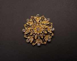 2 1/2" Gold Crystal Rhinestone Floral Brooch - Pack of 12