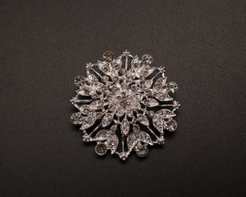 2 1/2" Silver-Finish Rhinestone Floral Brooch - Pack of 12
