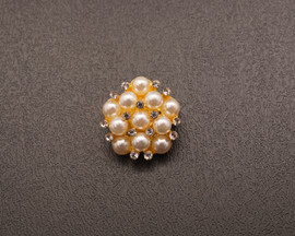 3/4" Gold Rhinestone Cluster Faux Pearl Floral Charm Brooch - Pack of 12