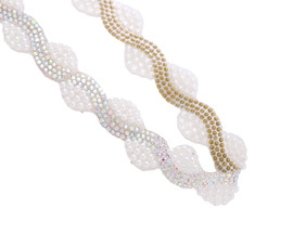 5/8 x 5 Yards Iridescent AB Silver Wavy Pattern Faux Pearl Iron-On Rhinestone Trim - Pack of 1