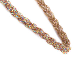 3/8" x 5 Yards Iridescent AB Gold Braided Rhinestone Iron-On Trim