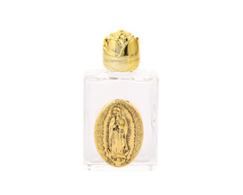 2.5" x 1 3/8" Rectangle Glass Gold Accent Guadalupe Holy Water Bottle - Pack of 12
