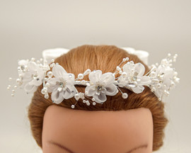 White First Communion Headpiece Organza Flower Wreath - Pack of 8