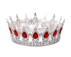 2" x 5" Silver Base Red Rhinestones Royal King Crown