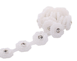 1/2" x 10 Yards White Plastic Clear Rhinestone Flower Trim - Pack of 1