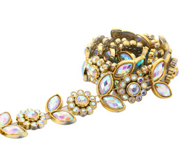 3/4" x 10 Yard Gold Plastic Flower Leaf AB Rhinestone Trim