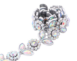 3/4" x 10 Yard Silver Plastic Flower Leaf AB Rhinestone Trim