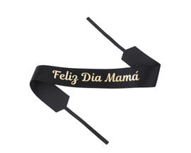 2" x 33" Black "Feliz Dia Mama" Gold Printed Grosgrain Ribbon Bouquet Banner - Pack of 12
