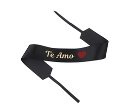 2" x 33" Black "Te Amo" Gold Printed Red Heart Grosgrain Ribbon Bouquet Banner - Pack of 12