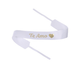 2" x 33" White "Te Amo" Gold Printed Heart Grosgrain Ribbon Bouquet Banner - Pack of 12