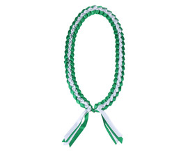 47" Emerald Green/White Braided Satin Ribbon Graduation Lei - Pack of 6