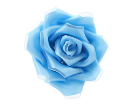 2.5" Blue Satin Organza Layered Eternal Ribbon Roses - Pack of 12