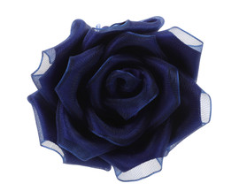 2.5" Navy Blue Satin Organza Layered Eternal Ribbon Roses - Pack of 12