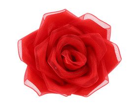 2.5" Red Satin Organza Layered Eternal Ribbon Roses - Pack of 12