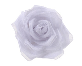 2.5" White Satin Organza Layered Eternal Ribbon Roses - Pack of 12