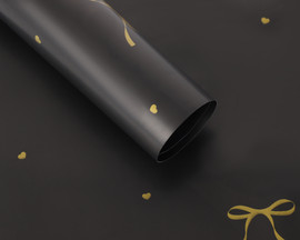 22 1/4"x22" Black Ribbon Heart Gold Print Bouquet Wrapping Paper - Set of 20 Sheets