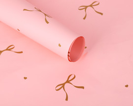 22 1/4"x22" Pink Ribbon Heart Gold Print Bouquet Wrapping Paper - Set of 20 Sheets