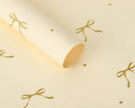 22 1/4"x22" Light Yellow Ribbon Heart Gold Print Bouquet Wrapping Paper - Set of 20 Sheets