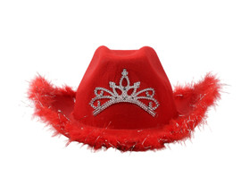 15" Red Western Cowgirl Faux Feather Edge Crown Hat - Pack of 3