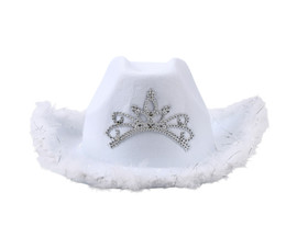 15" White Western Cowgirl Faux Feather Edge Crown Hat - Pack of 3