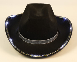 15" Black Western Cowboy Cowgirl LED Rim Sparkly Trim Hat - Pack of 3