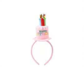 4" Pink Happy Birthday Cake Headband - Pack of 6