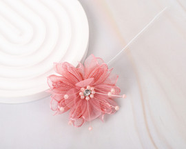 2 1/4" Blush Petal Layered Organza  Rhinestone Pearl Center Flower - Pack of 12