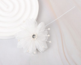 2 1/4" Ivory Petal Layered Organza  Rhinestone Pearl Center Flower - Pack of 12